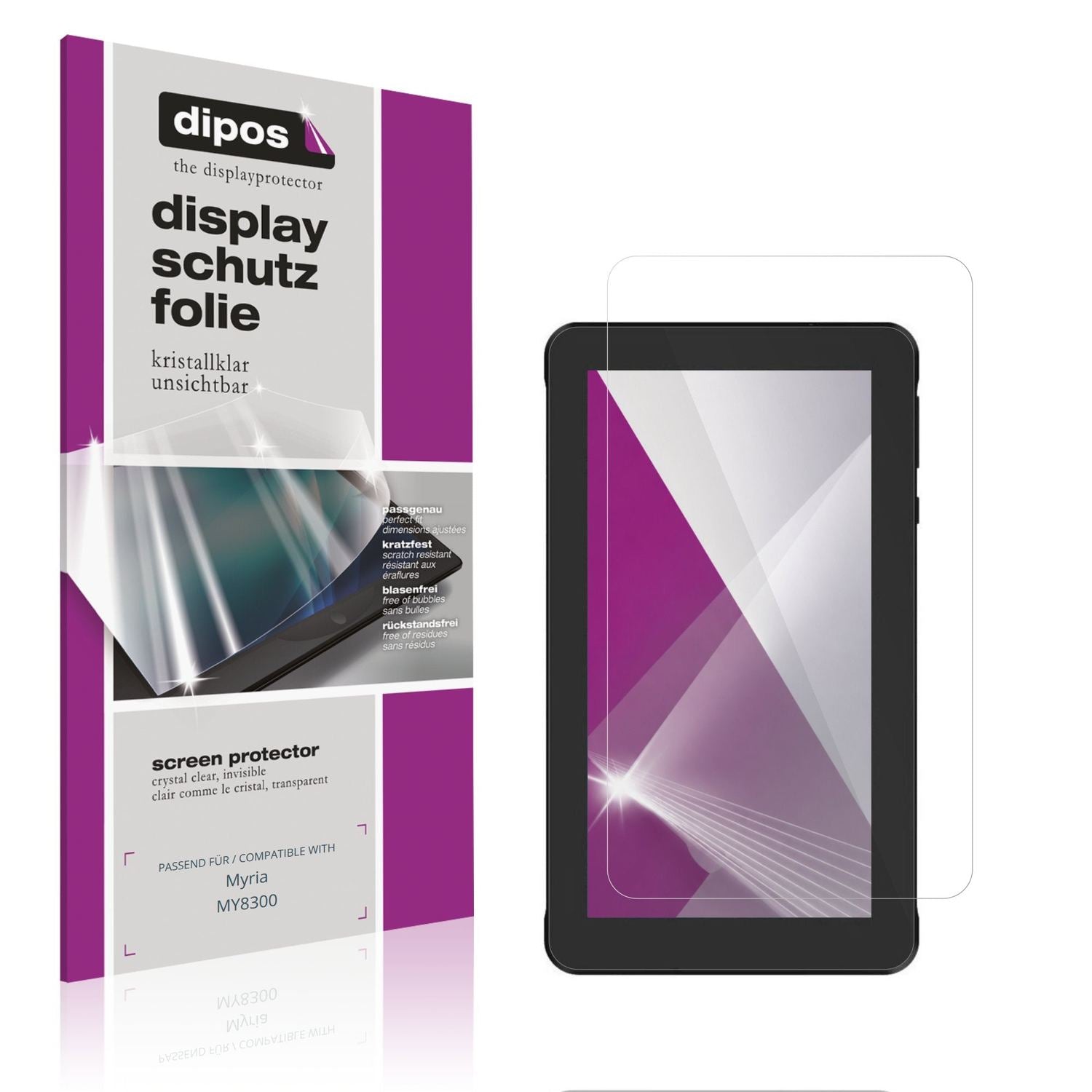 Klare Displayschutzfolie von dipos passend für Myria MY8300, präziser Zuschnitt und blasenfrei montiert