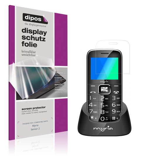 Klare Displayschutzfolie von dipos passend für Myria Senior 2, präziser Zuschnitt und blasenfrei montiert