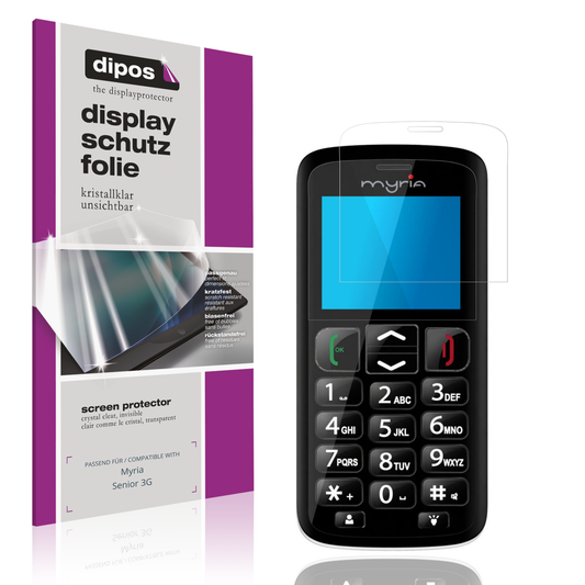 Klare Displayschutzfolie von dipos passend für Myria Senior 3G, präziser Zuschnitt und blasenfrei montiert