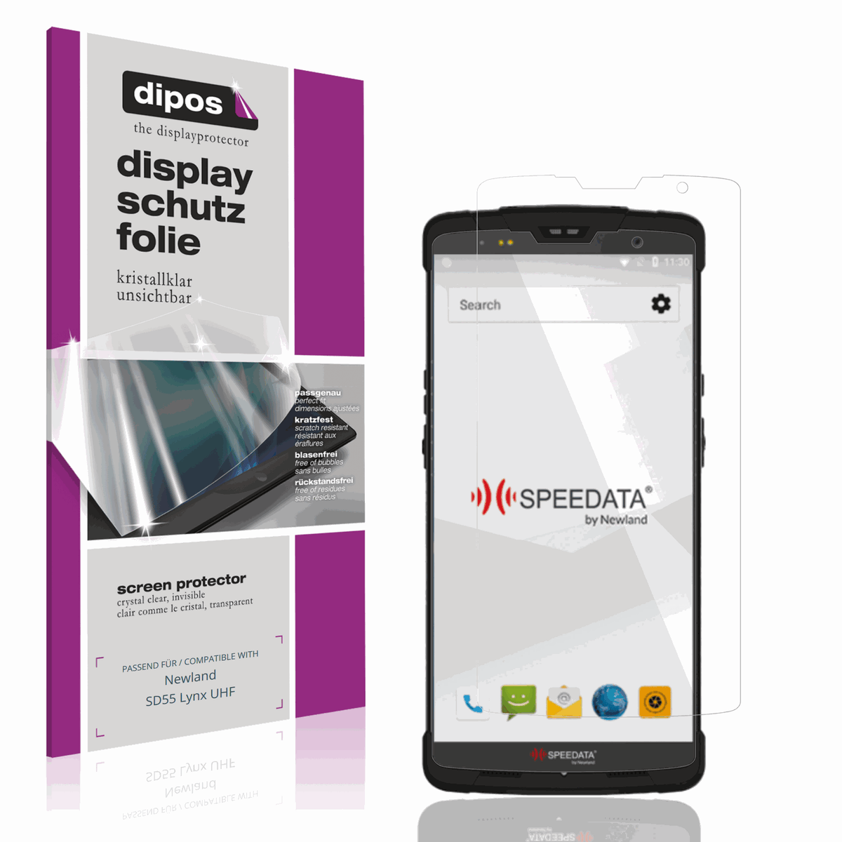 Klare Displayschutzfolie von dipos passend f�r Newland SD55 Lynx UHF, pr�ziser Zuschnitt und blasenfrei montiert