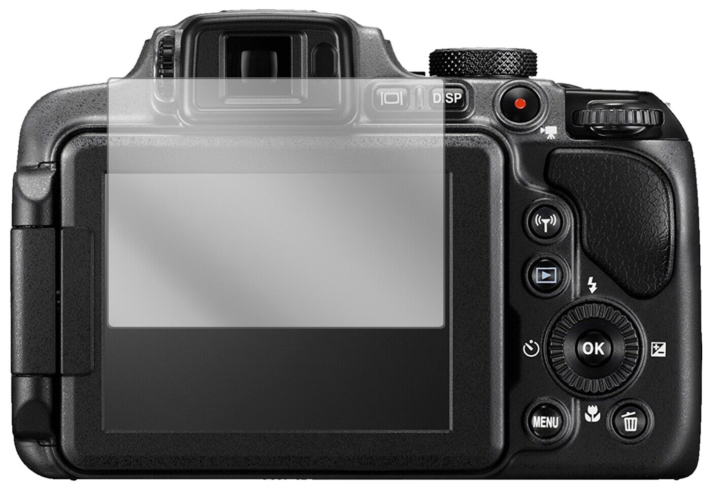 Klare Displayschutzfolie von dipos passend für Nikon Coolpix B600, präziser Zuschnitt und blasenfrei montiert