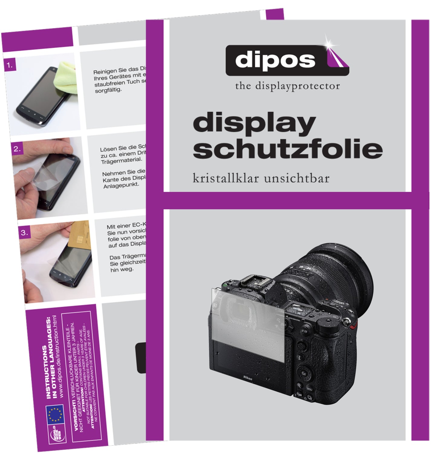 Klare Displayschutzfolie von dipos passend für Nikon Z 6II, präziser Zuschnitt und blasenfrei montiert