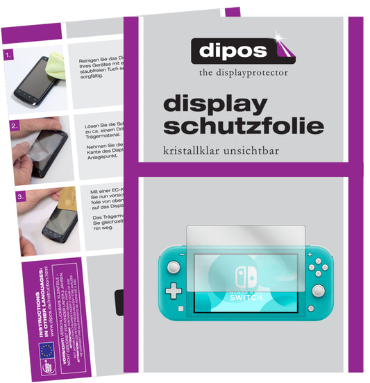 Klare Displayschutzfolie von dipos passend für Nintendo Switch Lite, präziser Zuschnitt und blasenfrei montiert