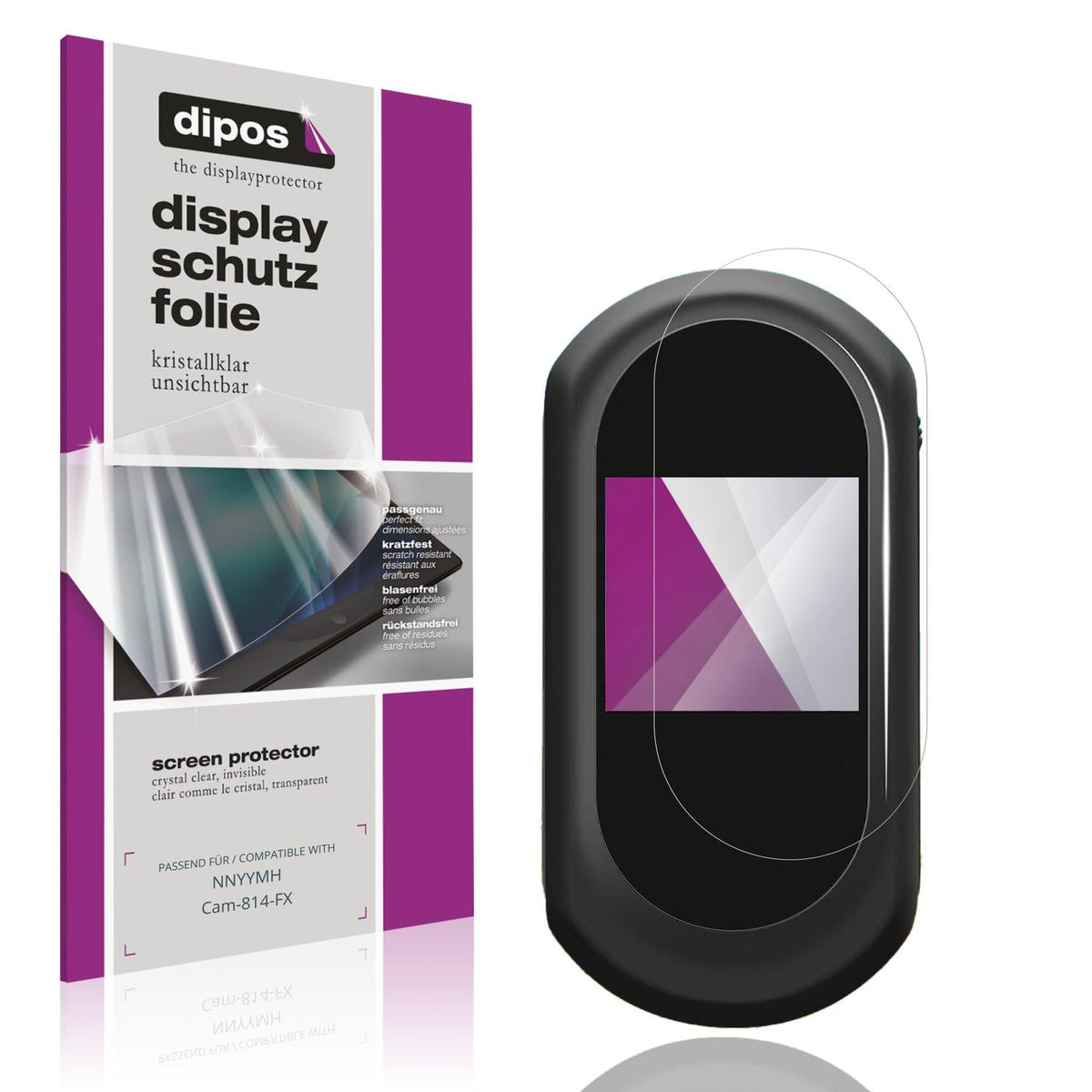 Klare Displayschutzfolie von dipos passend für NNYYMH Cam-814-FX, präziser Zuschnitt und blasenfrei montiert