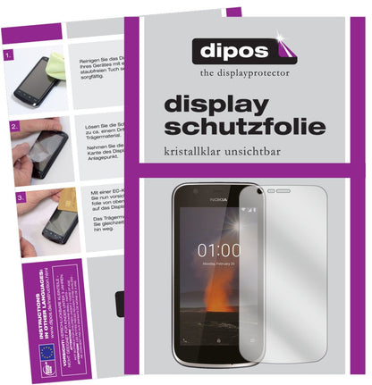 Klare Displayschutzfolie von dipos passend für Nokia 1, präziser Zuschnitt und blasenfrei montiert