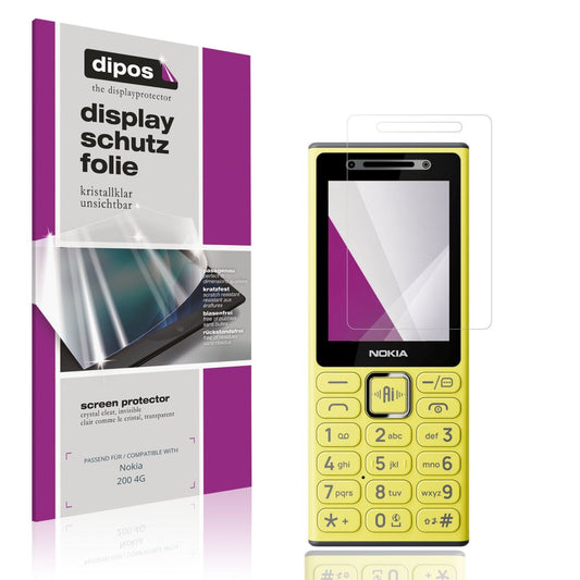 Klare Displayschutzfolie von dipos passend für Nokia 200 4G, präziser Zuschnitt und blasenfrei montiert