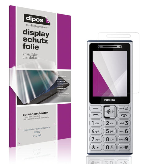 Klare Displayschutzfolie von dipos passend für Nokia 210 4G, präziser Zuschnitt und blasenfrei montiert