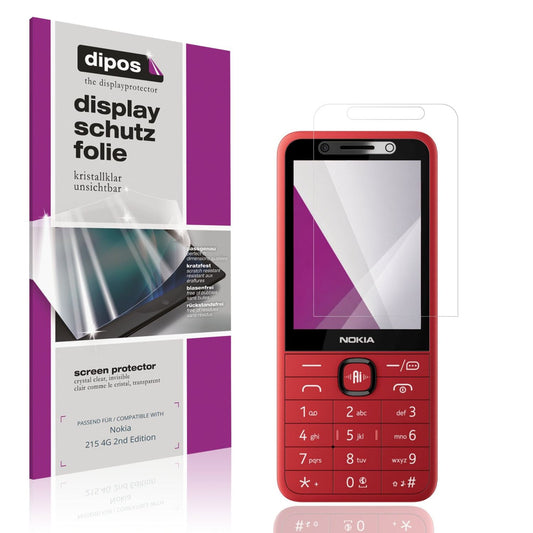 Klare Displayschutzfolie von dipos passend für Nokia 215 4G 2nd Edition, präziser Zuschnitt und blasenfrei montiert