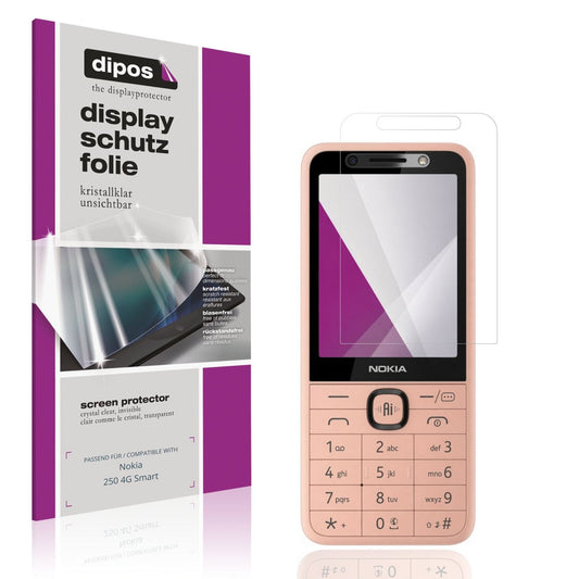 Klare Displayschutzfolie von dipos passend für Nokia 250 4G Smart, präziser Zuschnitt und blasenfrei montiert