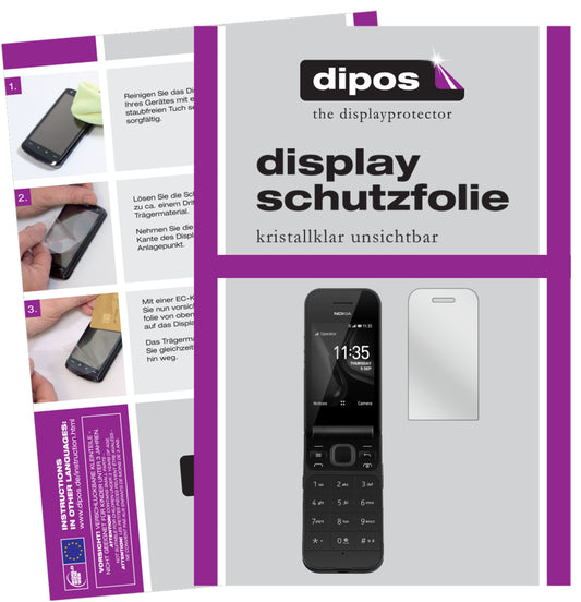 Klare Displayschutzfolie von dipos passend für Nokia 2720 Flip, präziser Zuschnitt und blasenfrei montiert