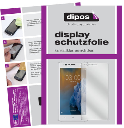 Klare Displayschutzfolie von dipos passend für Nokia 3, präziser Zuschnitt und blasenfrei montiert