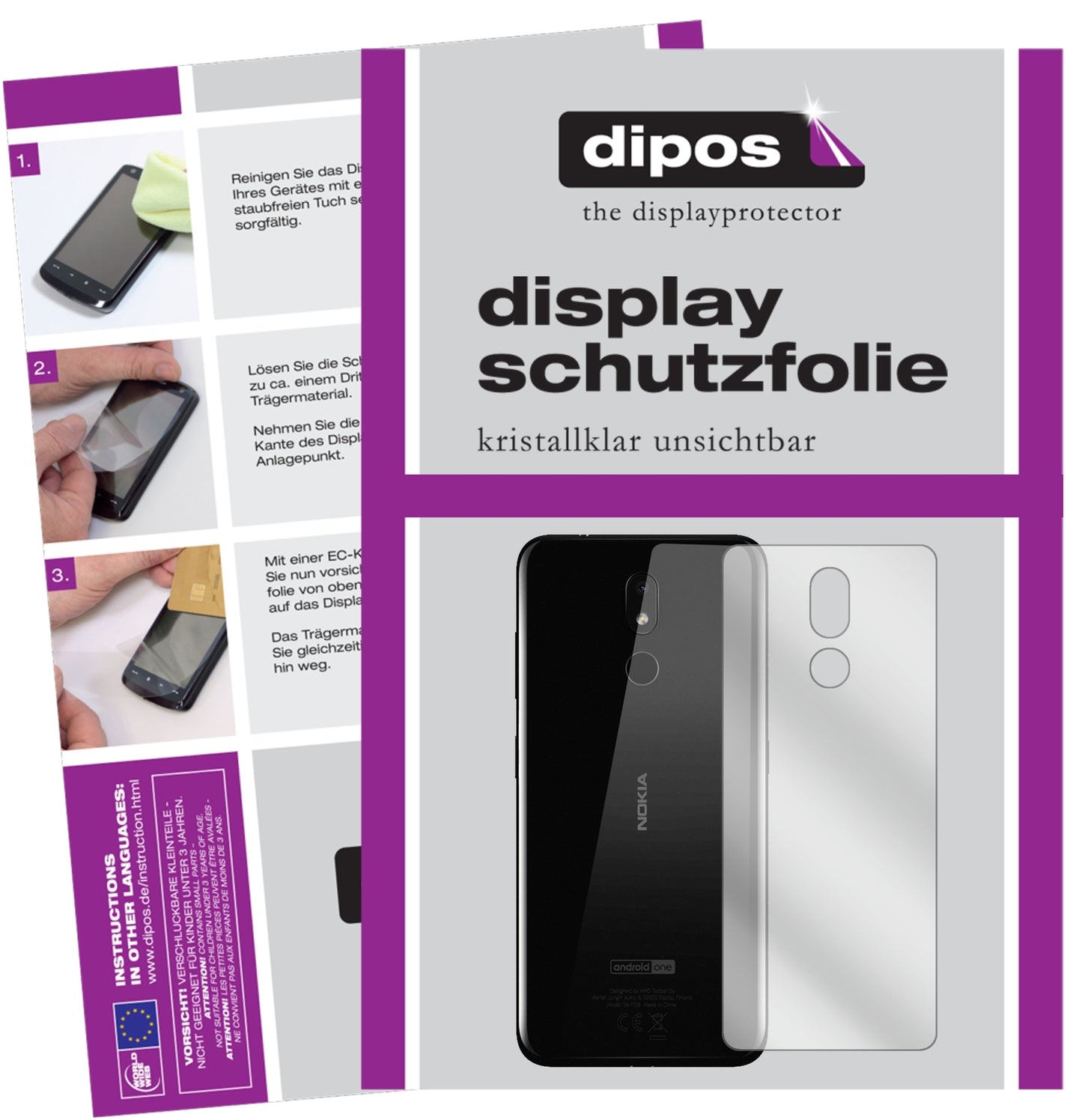 Klare Displayschutzfolie von dipos passend für Nokia 3.2 Rückseite, präziser Zuschnitt und blasenfrei montiert