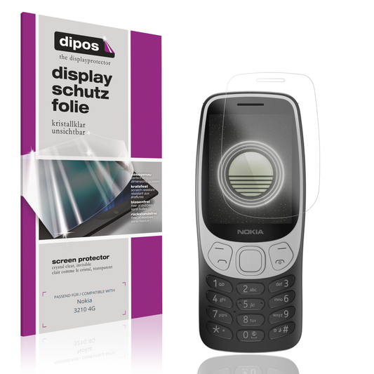 Klare Displayschutzfolie von dipos passend für Nokia 3210 4G, präziser Zuschnitt und blasenfrei montiert