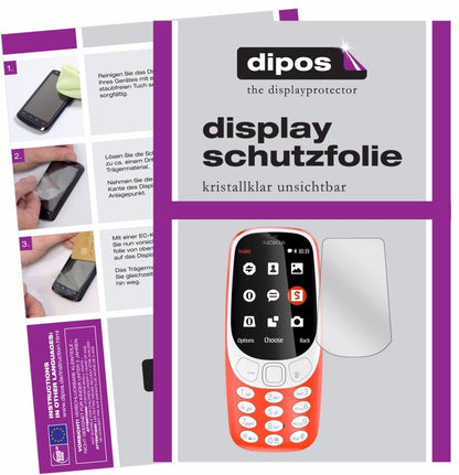 Klare Displayschutzfolie von dipos passend für Nokia 3310, präziser Zuschnitt und blasenfrei montiert