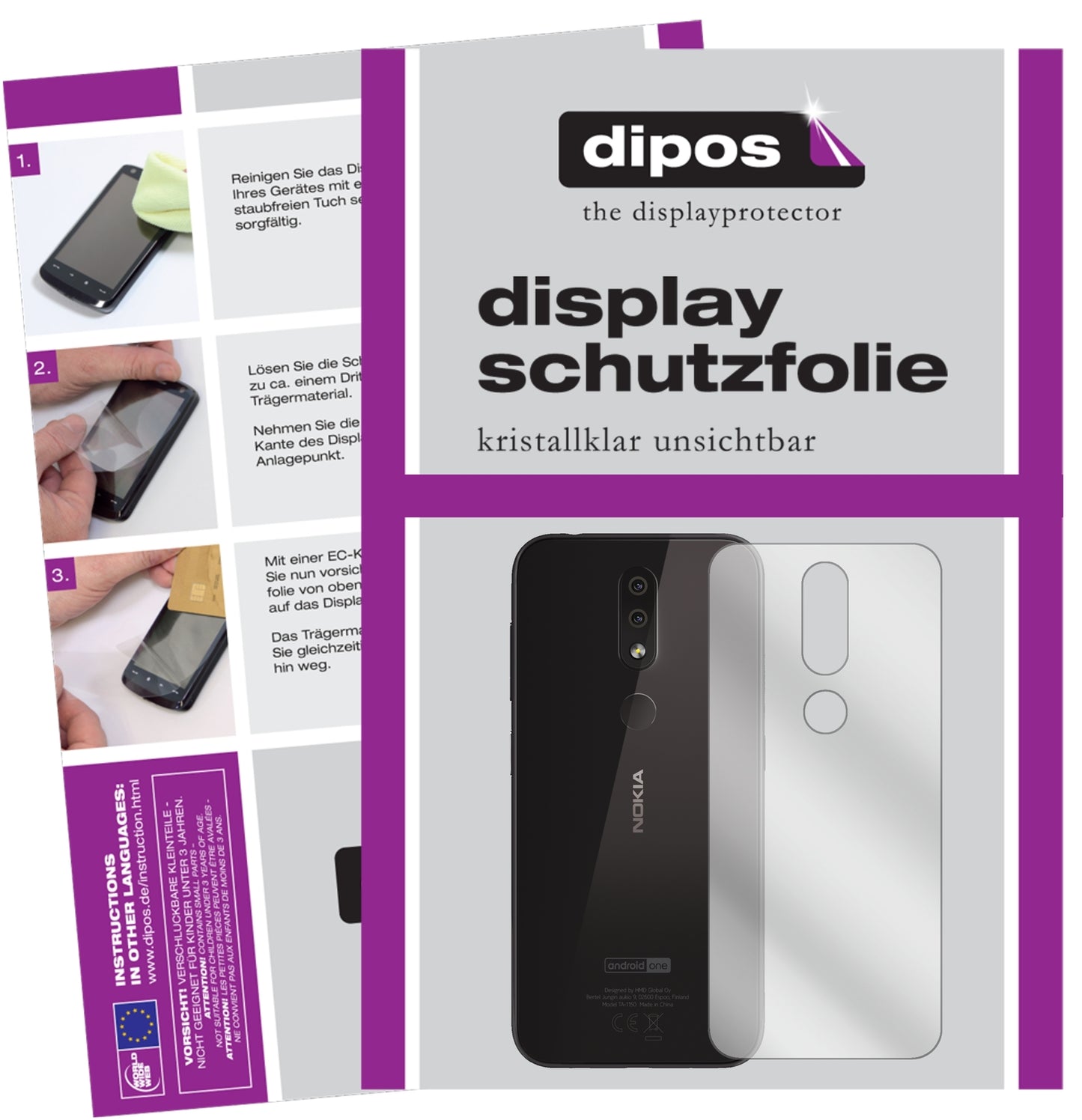 Klare Displayschutzfolie von dipos passend für Nokia 4.2 Rückseite, präziser Zuschnitt und blasenfrei montiert