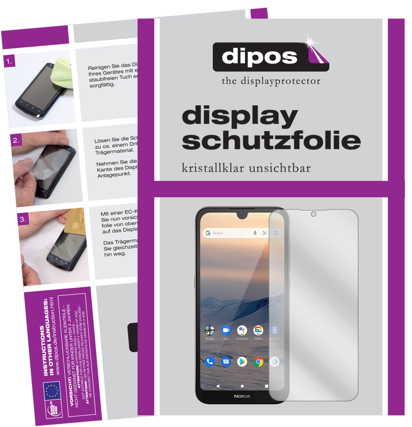Klare Displayschutzfolie von dipos passend für Nokia 46082, präziser Zuschnitt und blasenfrei montiert