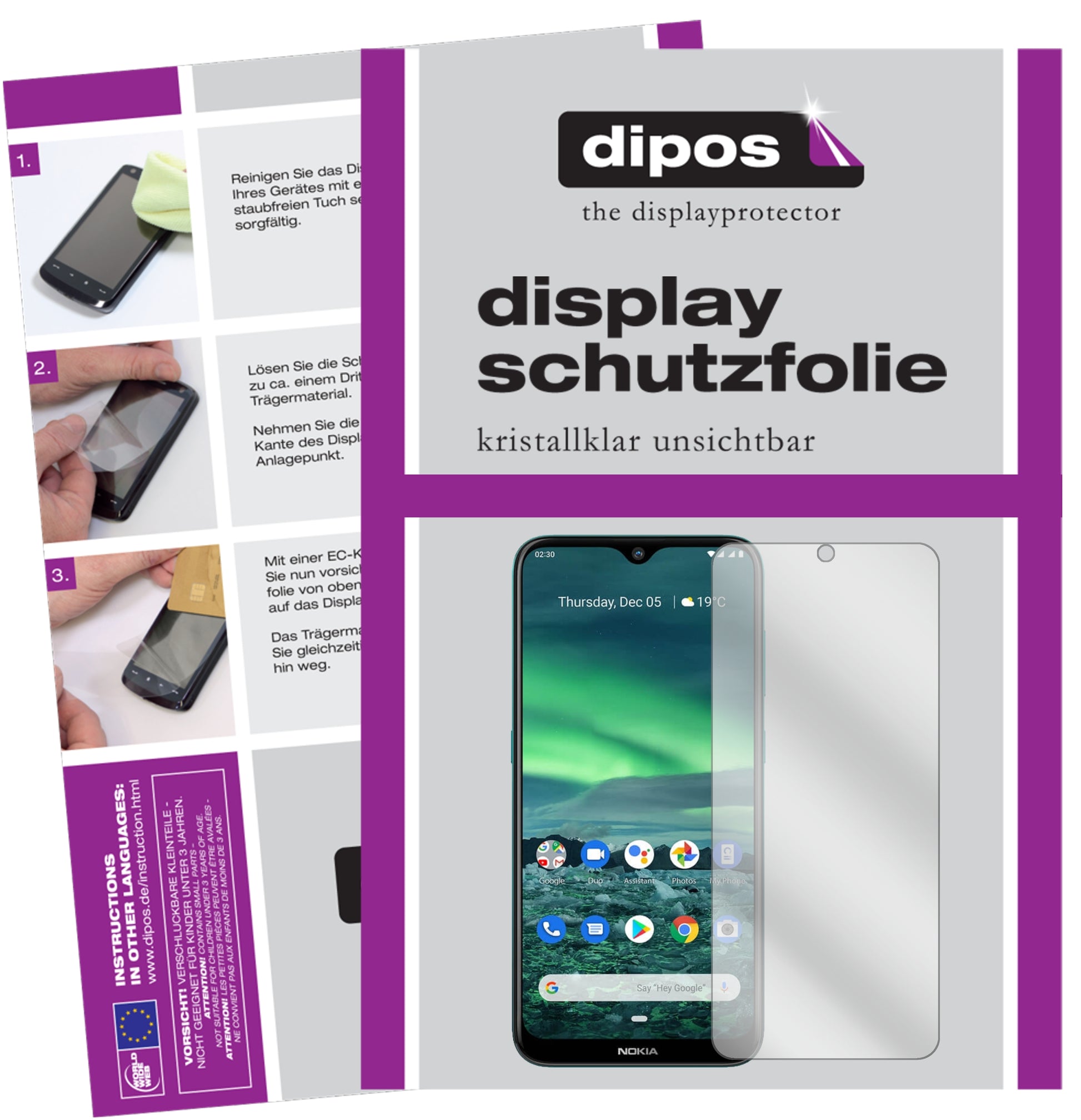 Klare Displayschutzfolie von dipos passend für Nokia 46083, präziser Zuschnitt und blasenfrei montiert