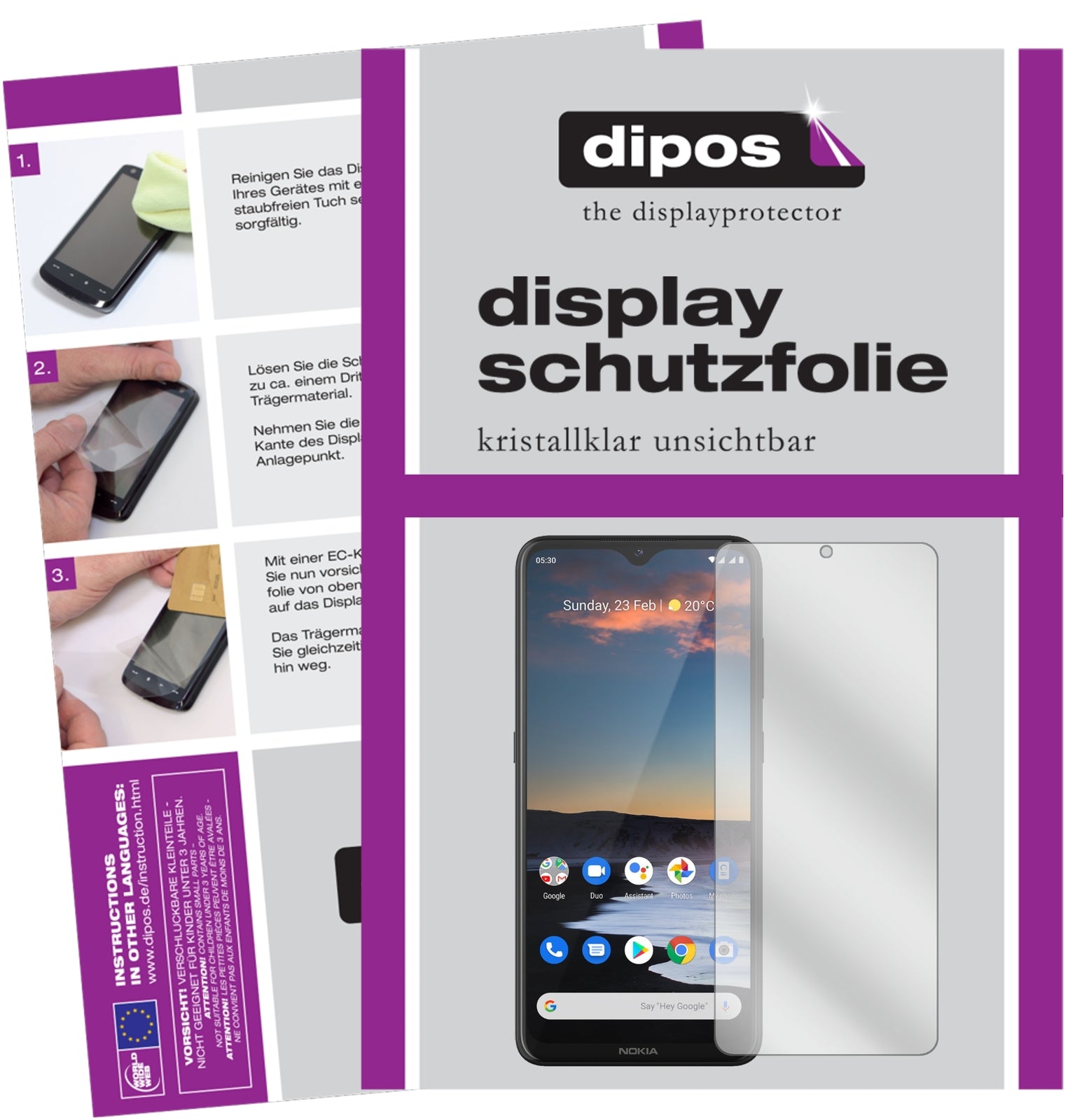 Klare Displayschutzfolie von dipos passend für Nokia 46086, präziser Zuschnitt und blasenfrei montiert