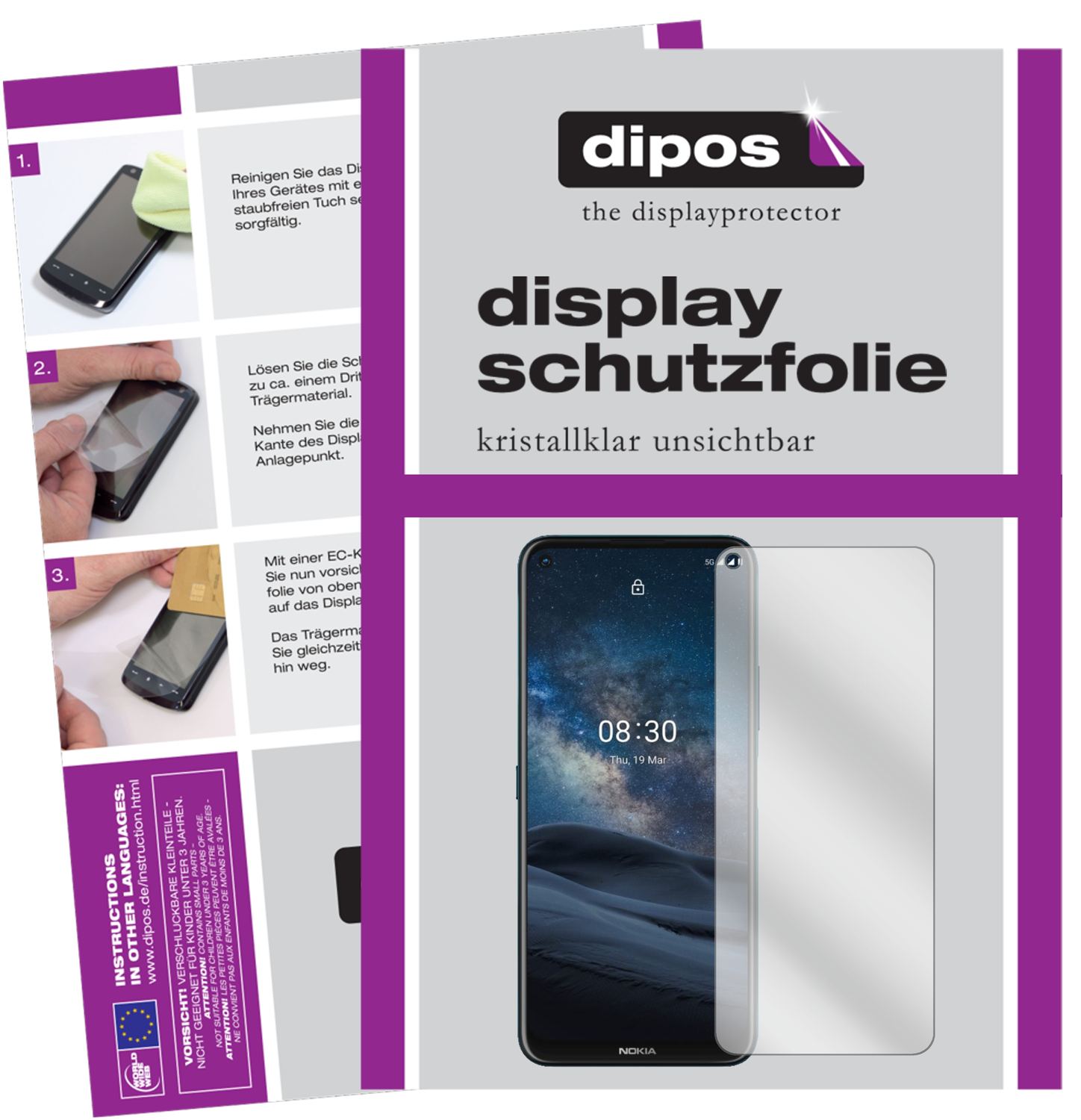 Klare Displayschutzfolie von dipos passend für Nokia 46089, präziser Zuschnitt und blasenfrei montiert