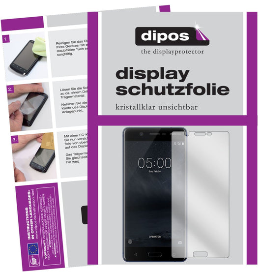 Klare Displayschutzfolie von dipos passend für Nokia 5, präziser Zuschnitt und blasenfrei montiert