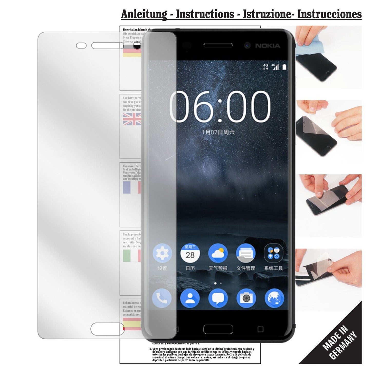 Klare Displayschutzfolie von dipos passend für Nokia 6, präziser Zuschnitt und blasenfrei montiert