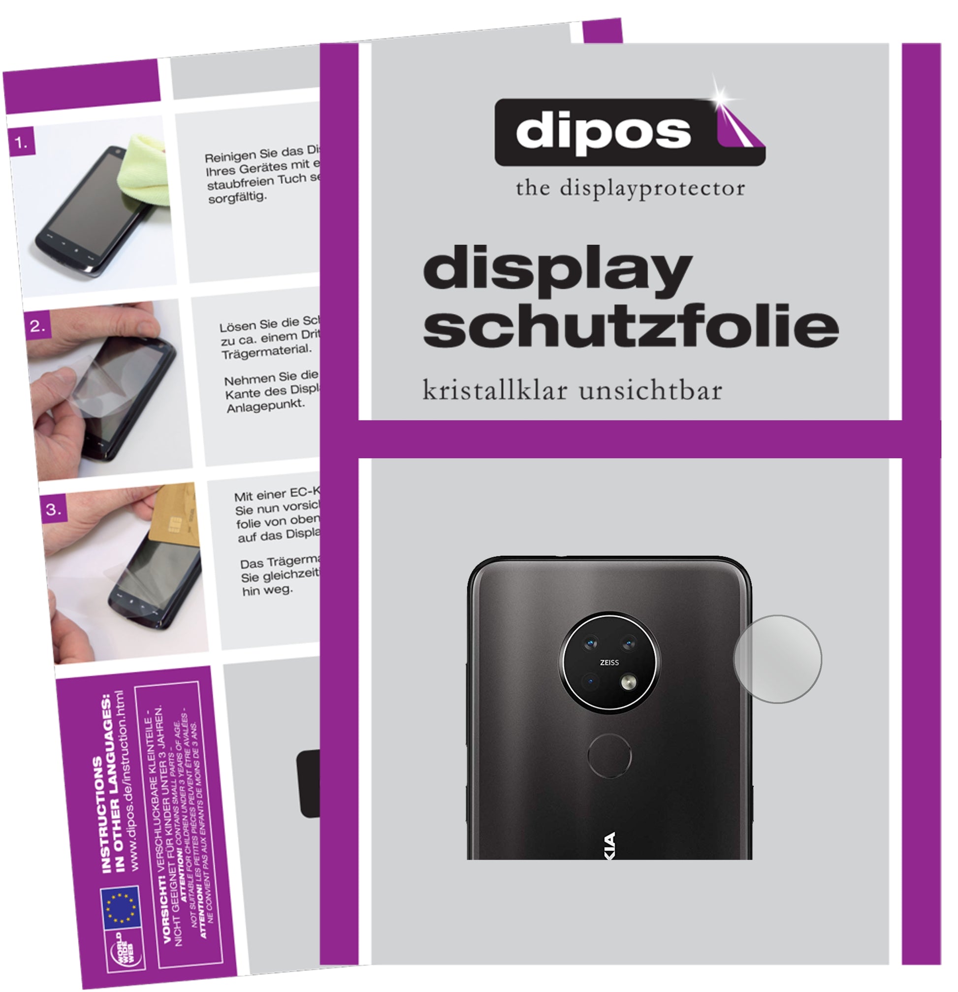 Klare Displayschutzfolie von dipos passend für Nokia 7.2 Kameralinse, präziser Zuschnitt und blasenfrei montiert