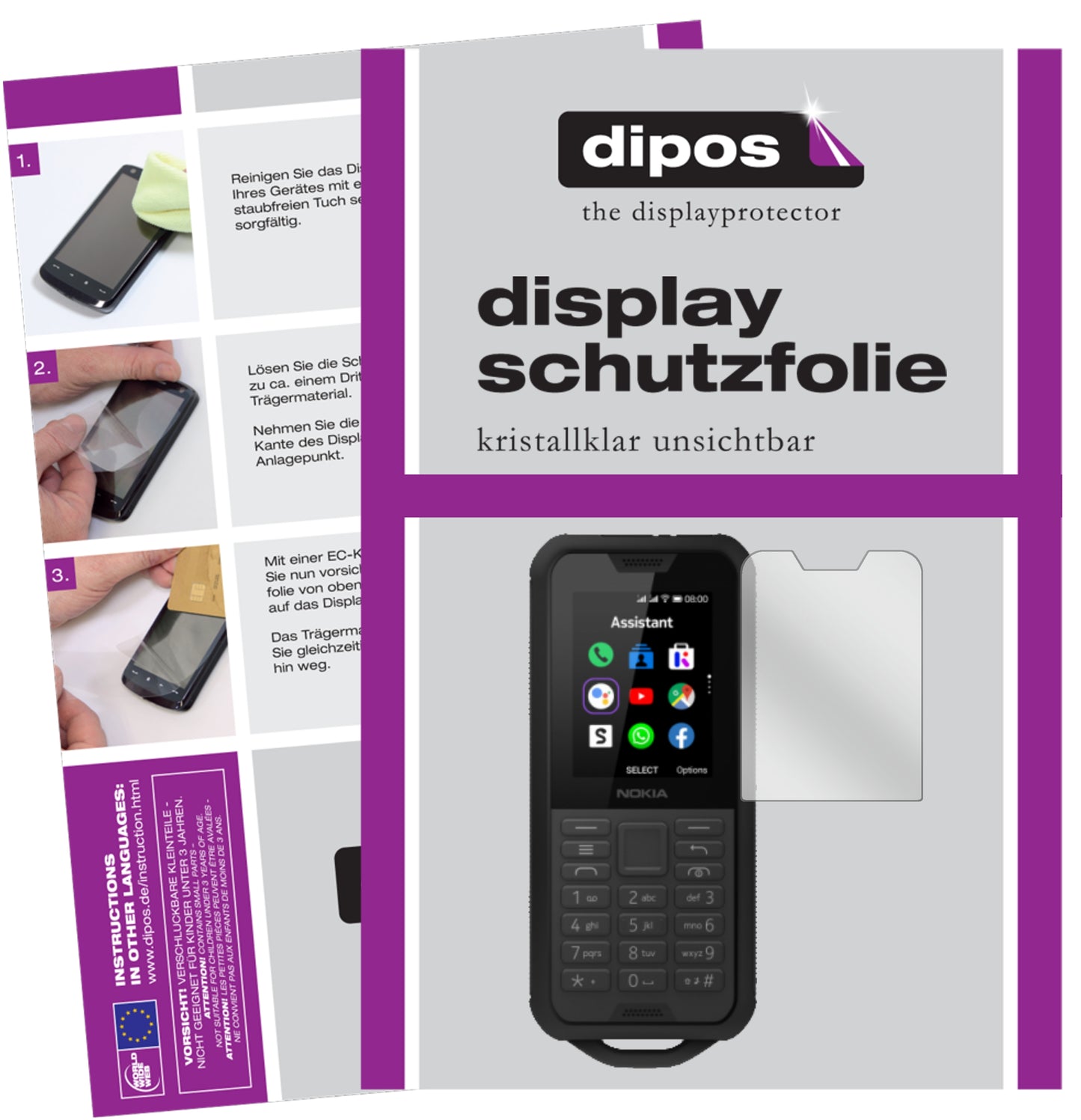 Klare Displayschutzfolie von dipos passend für Nokia 800 Tough, präziser Zuschnitt und blasenfrei montiert