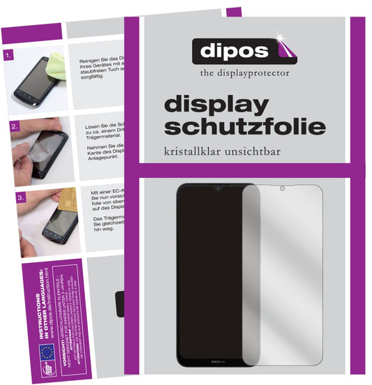 Klare Displayschutzfolie von dipos passend für Nokia C20 Plus, präziser Zuschnitt und blasenfrei montiert