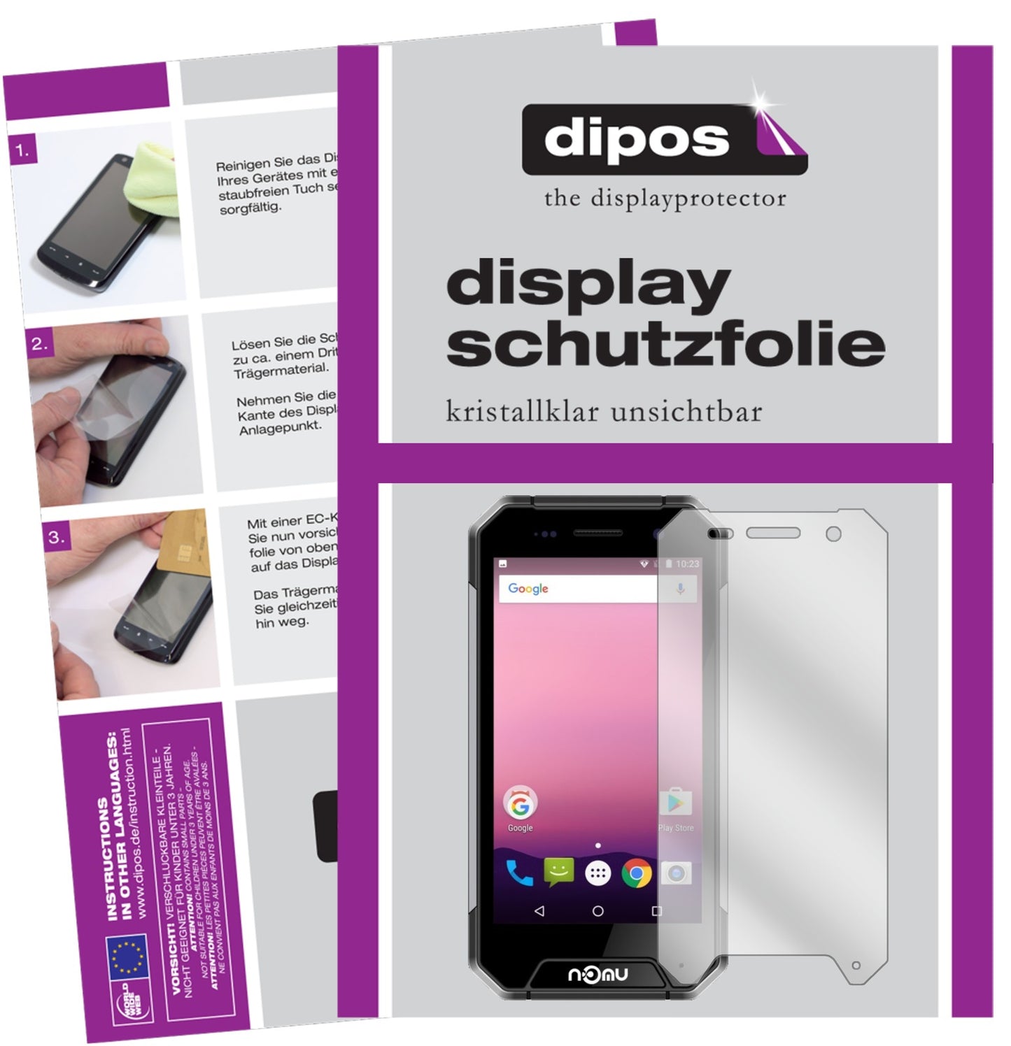 Klare Displayschutzfolie von dipos passend für Nomu S30 Mini, präziser Zuschnitt und blasenfrei montiert