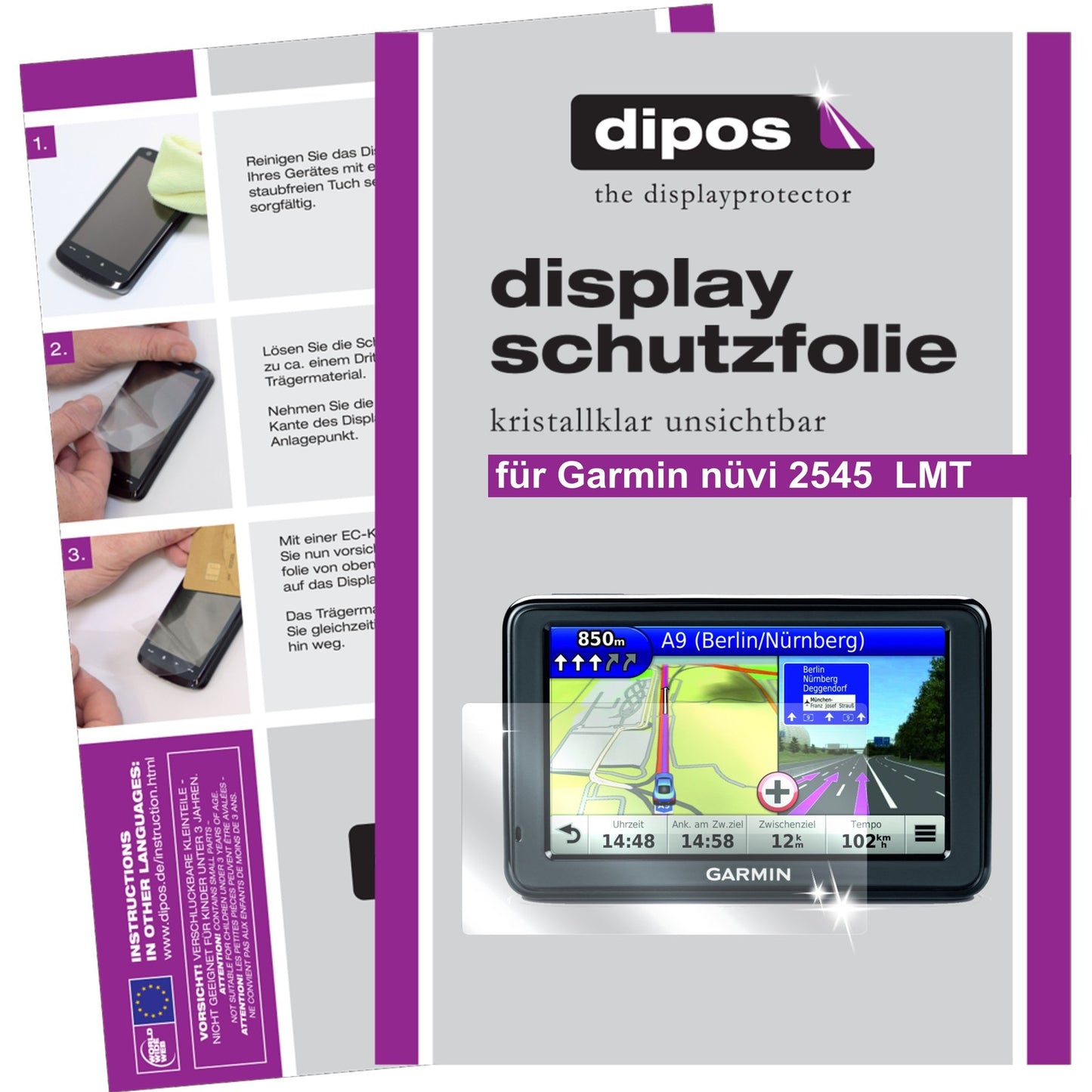 Klare Displayschutzfolie von dipos passend für nüvi 2545 LMT Garmin, präziser Zuschnitt und blasenfrei montiert