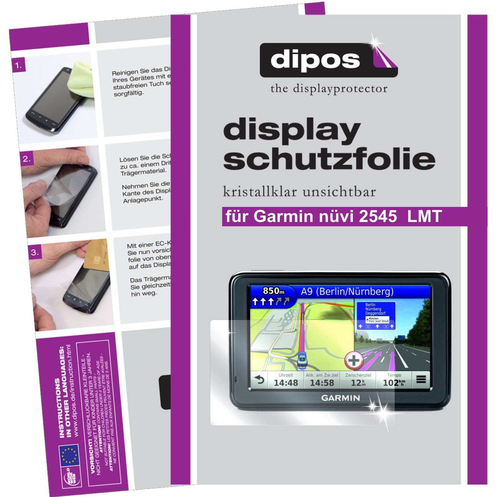 Klare Displayschutzfolie von dipos passend für nüvi 2545 LMT Garmin, präziser Zuschnitt und blasenfrei montiert