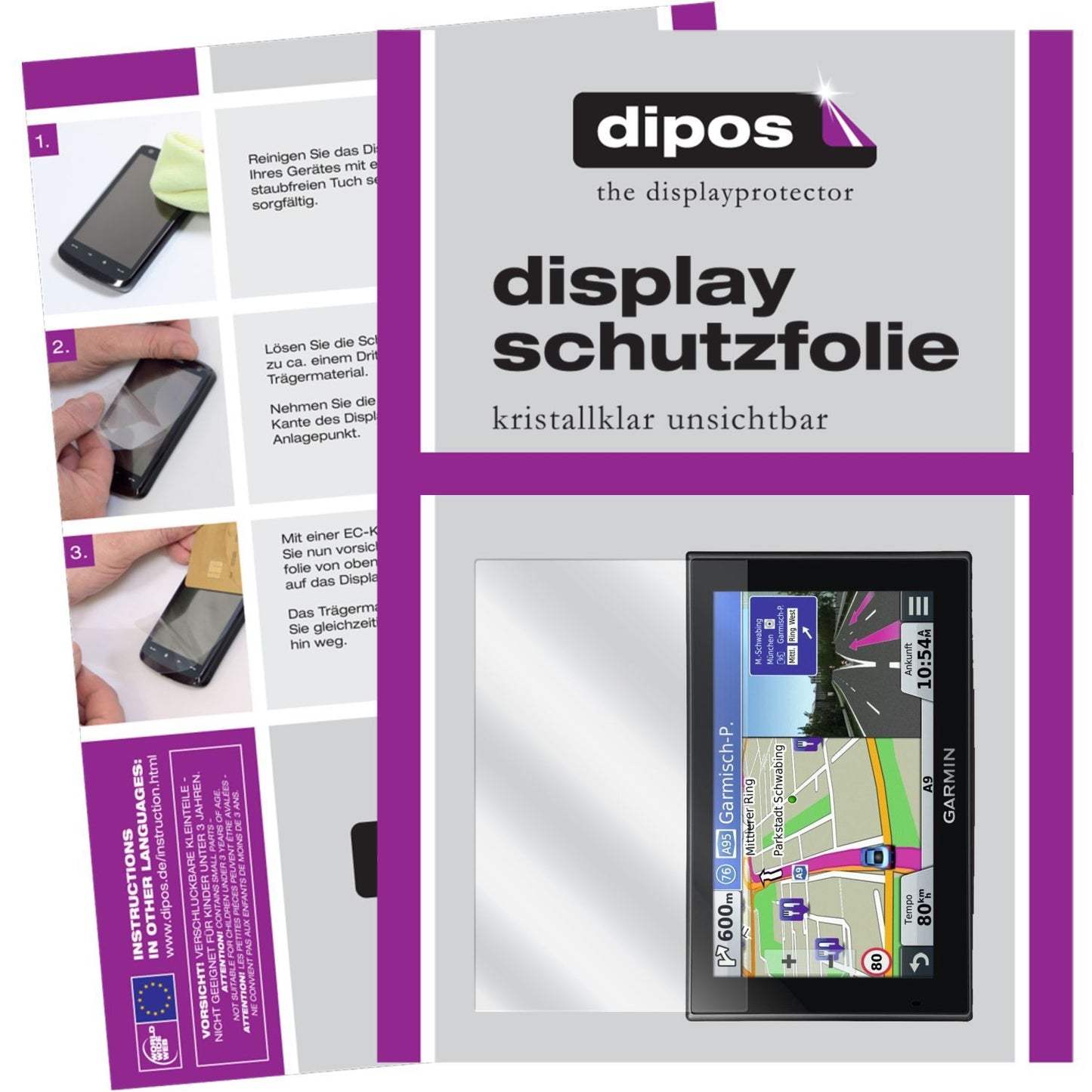 Klare Displayschutzfolie von dipos passend für nüvi 2599 LMT Garmin, präziser Zuschnitt und blasenfrei montiert