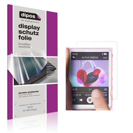 Klare Displayschutzfolie von dipos passend für Oilsky M1 MP3-Player, präziser Zuschnitt und blasenfrei montiert
