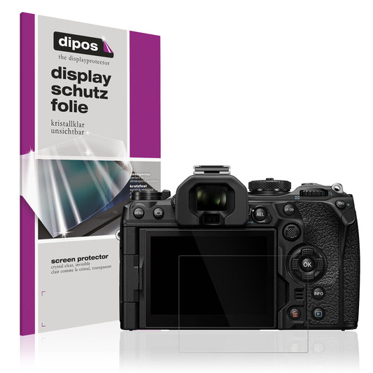 Klare Displayschutzfolie von dipos passend für Olympus OM-1, präziser Zuschnitt und blasenfrei montiert