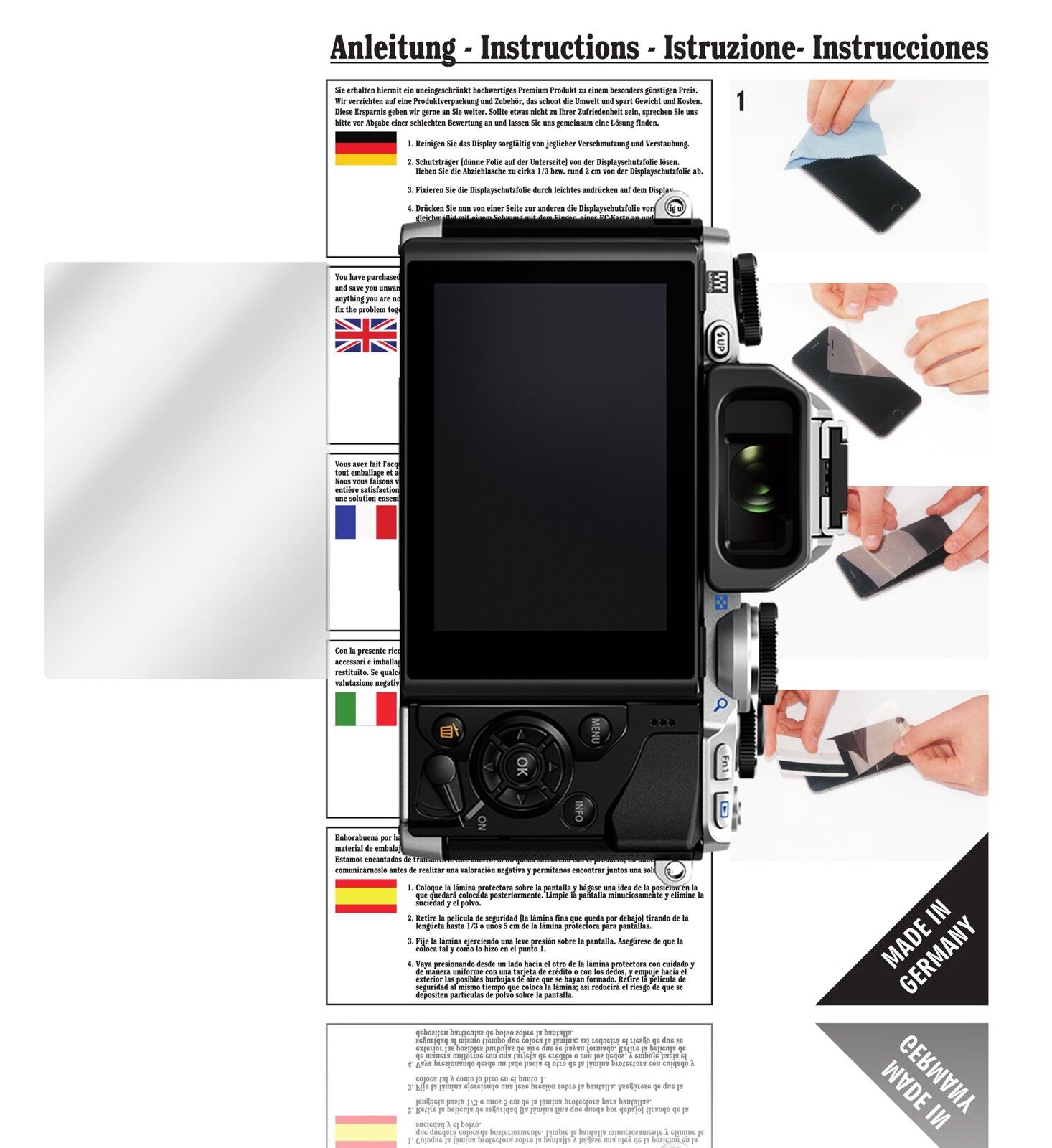 Klare Displayschutzfolie von dipos passend für OM-D E-M10 Olympus, präziser Zuschnitt und blasenfrei montiert