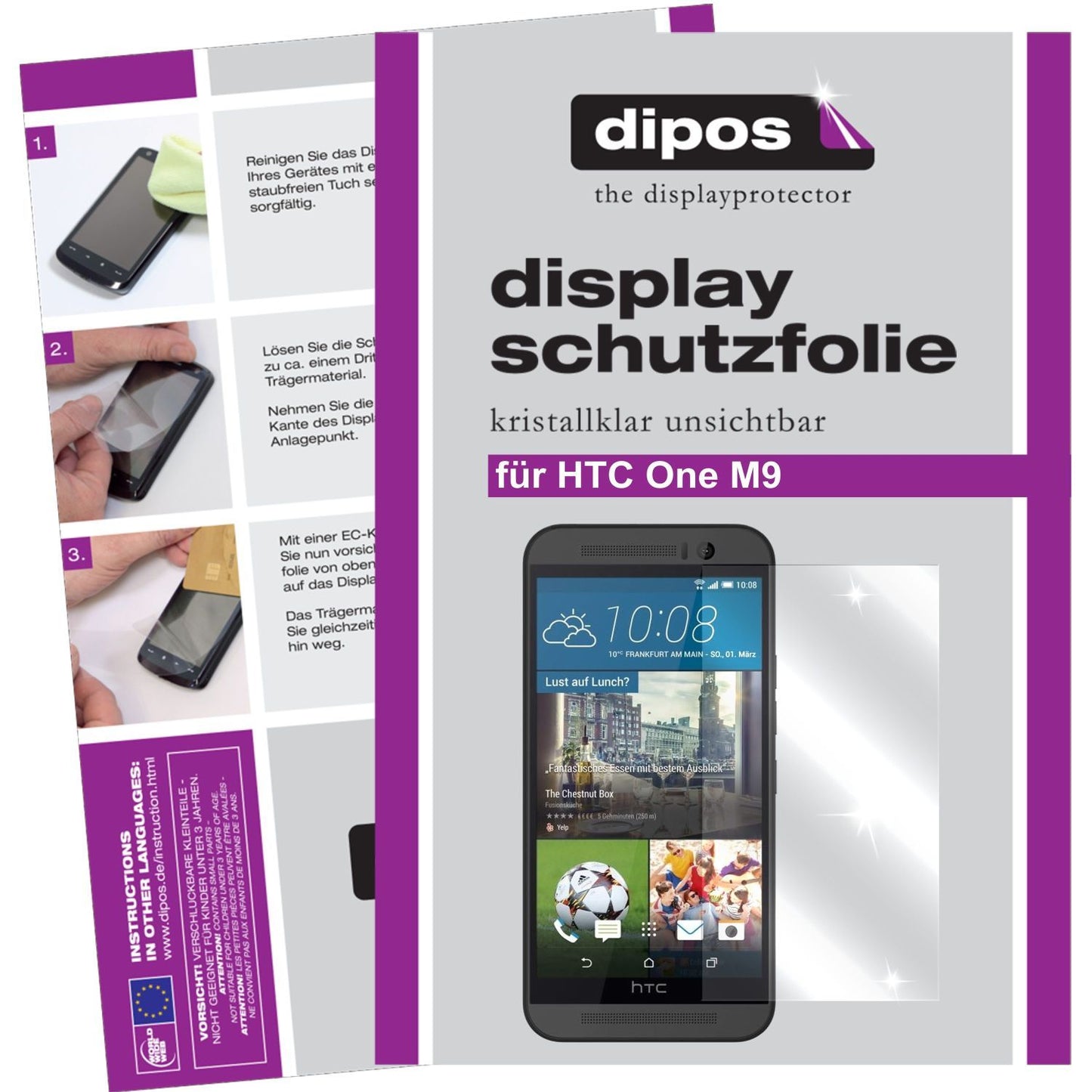 Klare Displayschutzfolie von dipos passend für One M9 HTC, präziser Zuschnitt und blasenfrei montiert