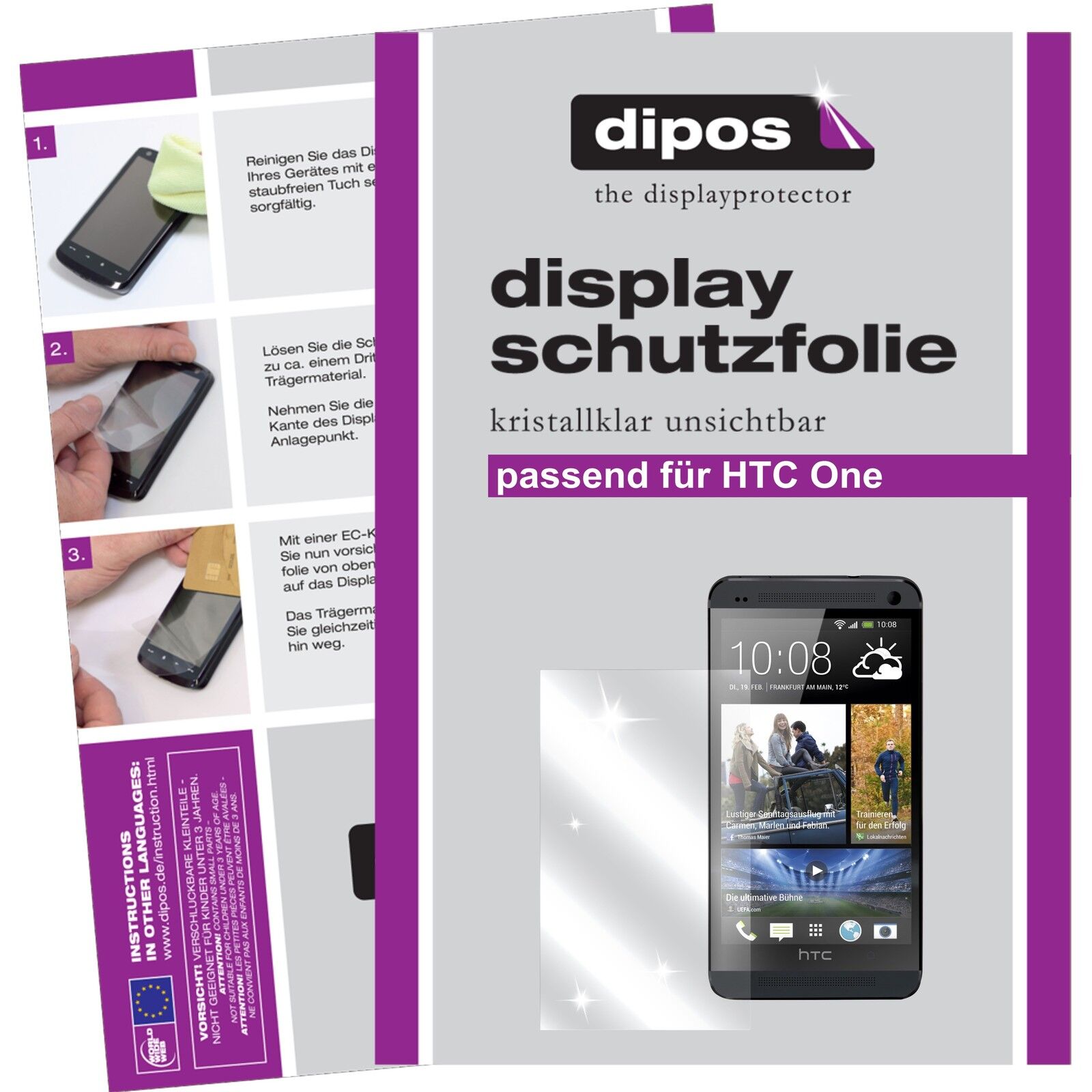 Klare Displayschutzfolie von dipos passend für One HTC, präziser Zuschnitt und blasenfrei montiert