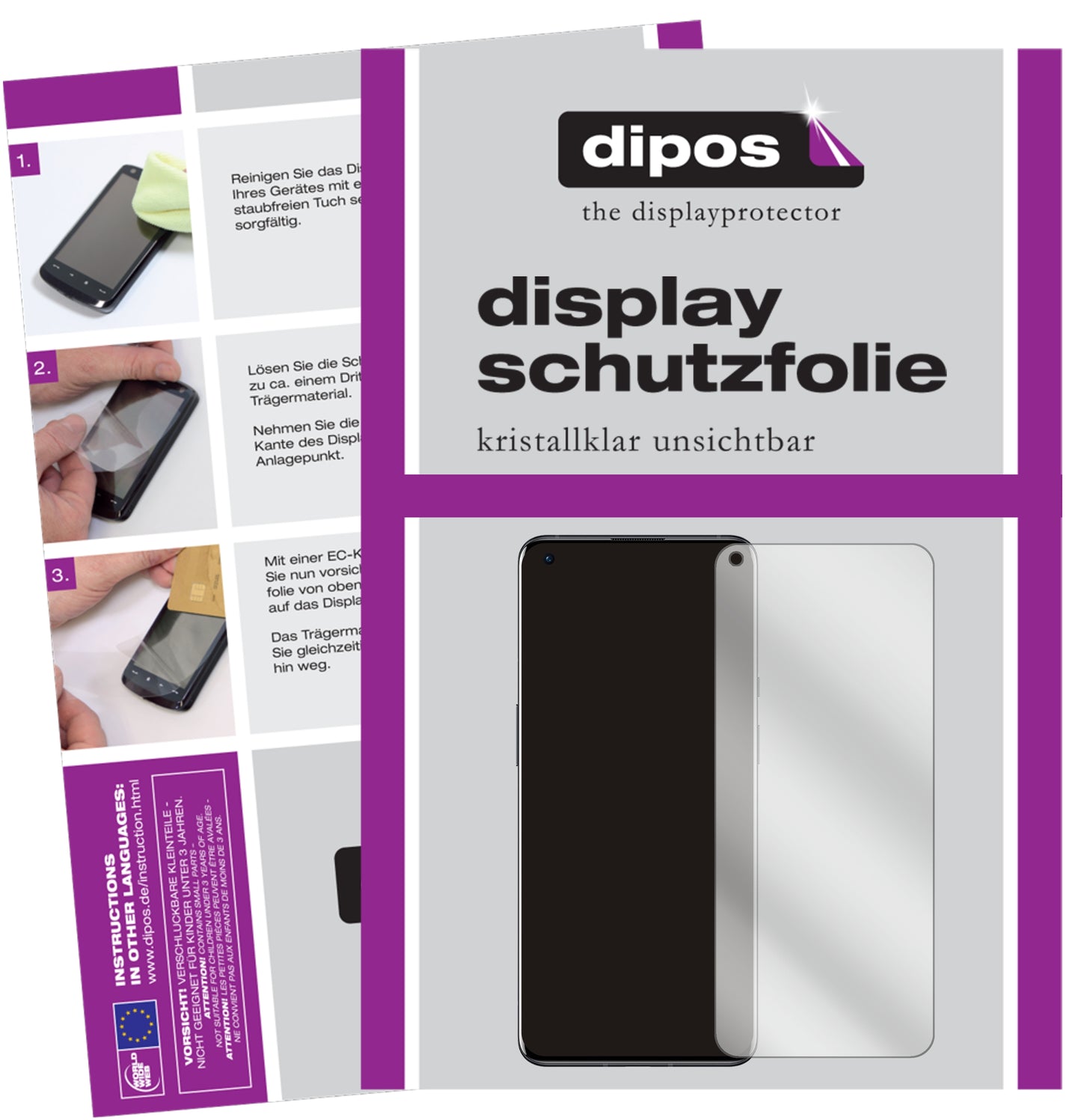 Klare Displayschutzfolie von dipos passend für OnePlus 9, präziser Zuschnitt und blasenfrei montiert