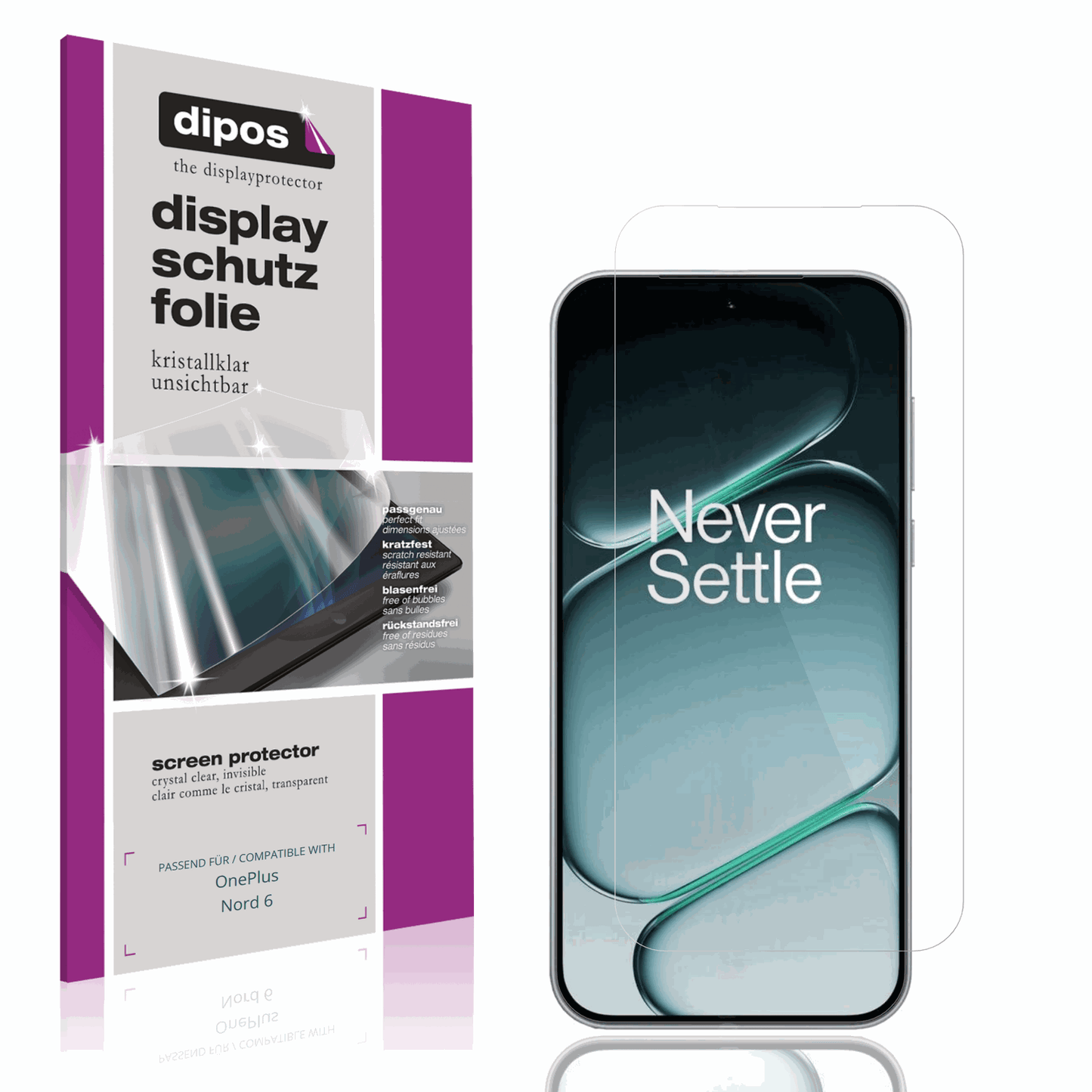 Klare Displayschutzfolie von dipos passend für OnePlus Nord 6, präziser Zuschnitt und blasenfrei montiert