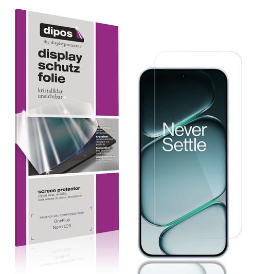Klare Displayschutzfolie von dipos passend für OnePlus Nord CE6, präziser Zuschnitt und blasenfrei montiert