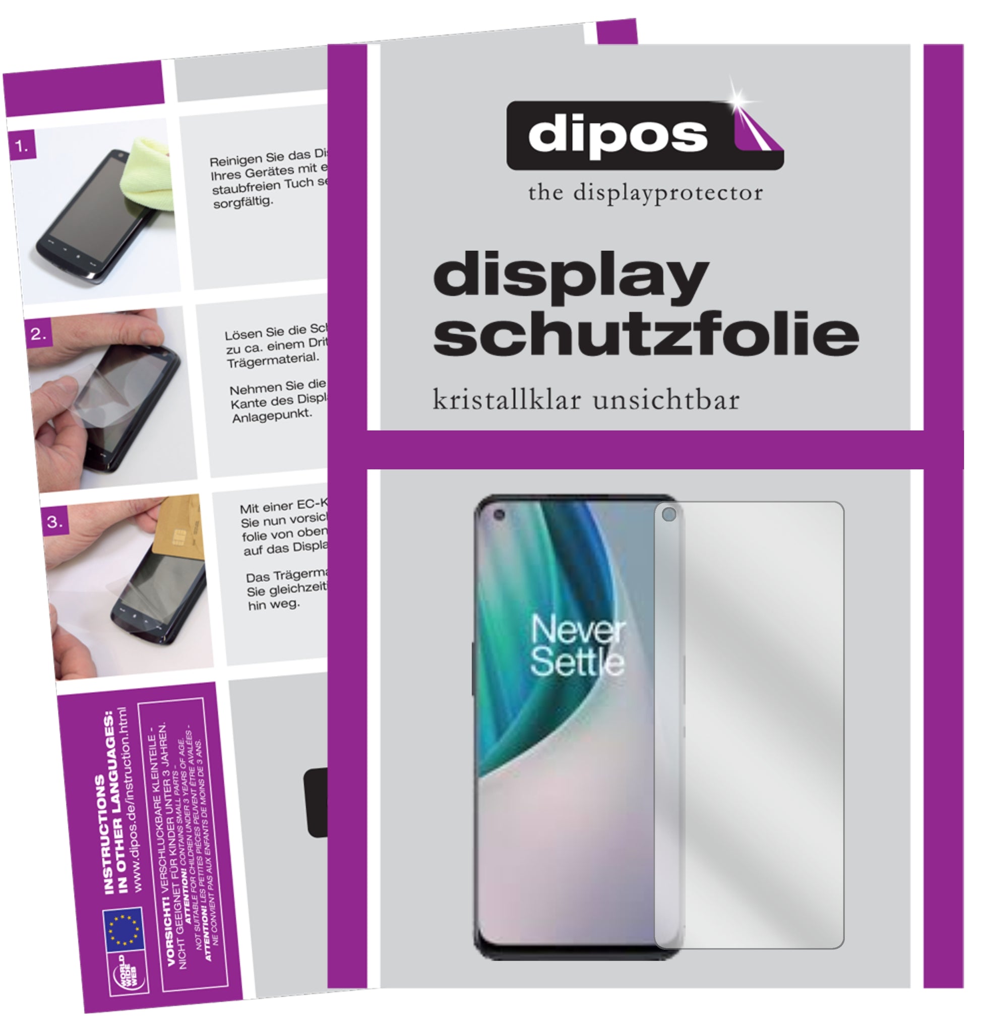 Klare Displayschutzfolie von dipos passend für OnePlus Nord N100, präziser Zuschnitt und blasenfrei montiert