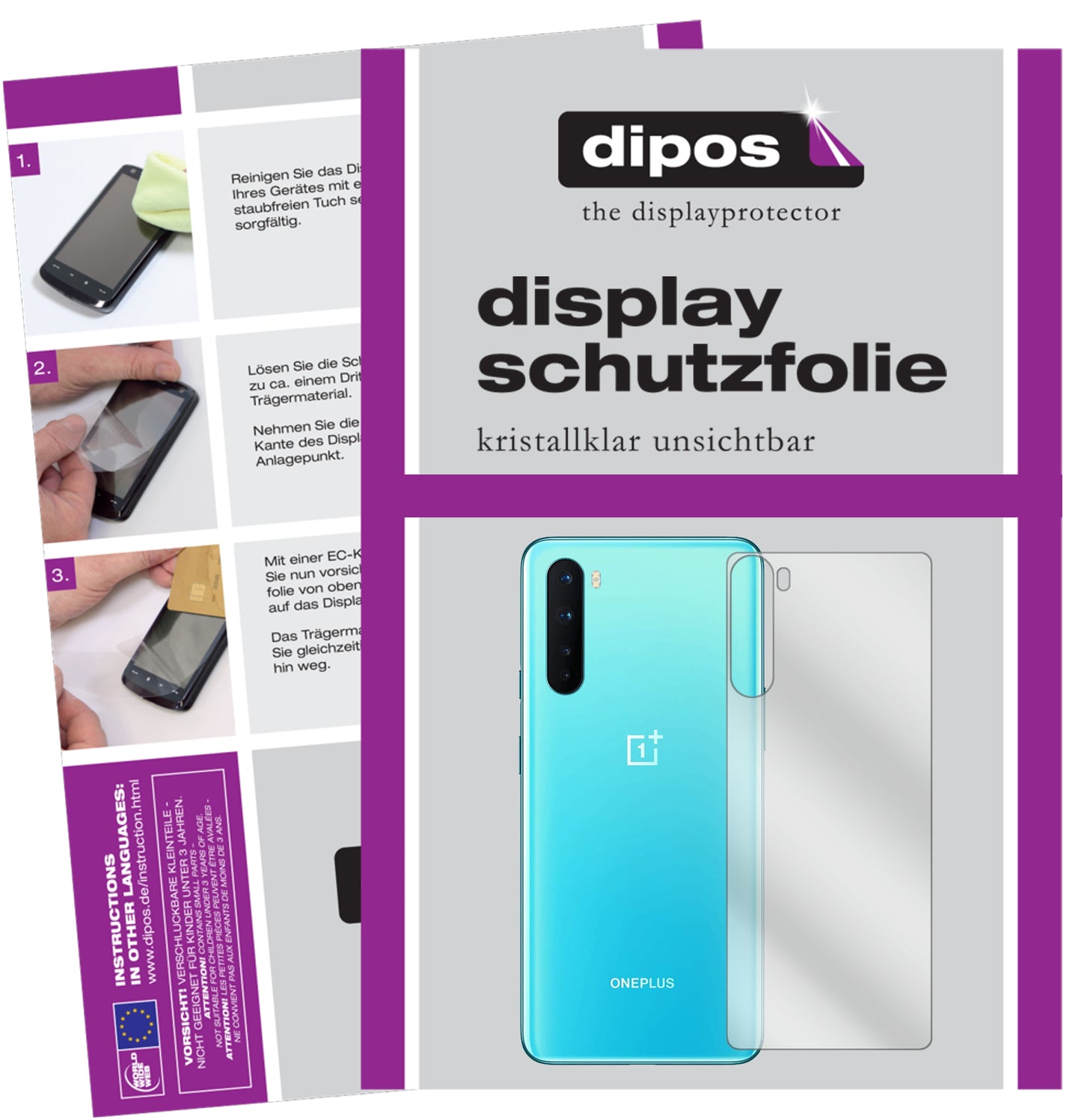 Klare Displayschutzfolie von dipos passend für OnePlus Nord Rückseite, präziser Zuschnitt und blasenfrei montiert