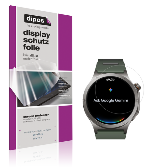 Klare Displayschutzfolie von dipos passend für OnePlus Watch 4, präziser Zuschnitt und blasenfrei montiert