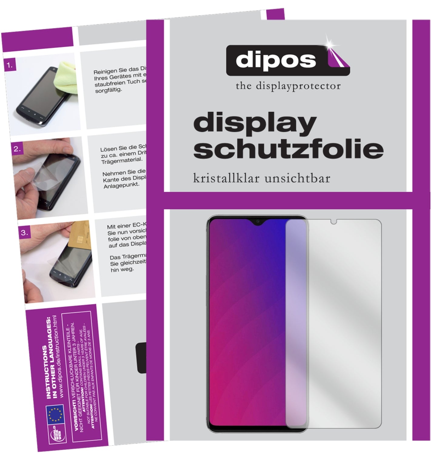 Klare Displayschutzfolie von dipos passend für Oppo F9, präziser Zuschnitt und blasenfrei montiert