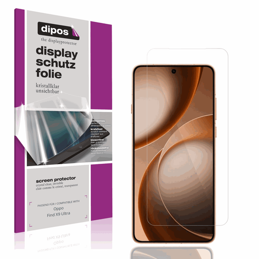 Klare Displayschutzfolie von dipos passend für Oppo Find X9 Ultra, präziser Zuschnitt und blasenfrei montiert
