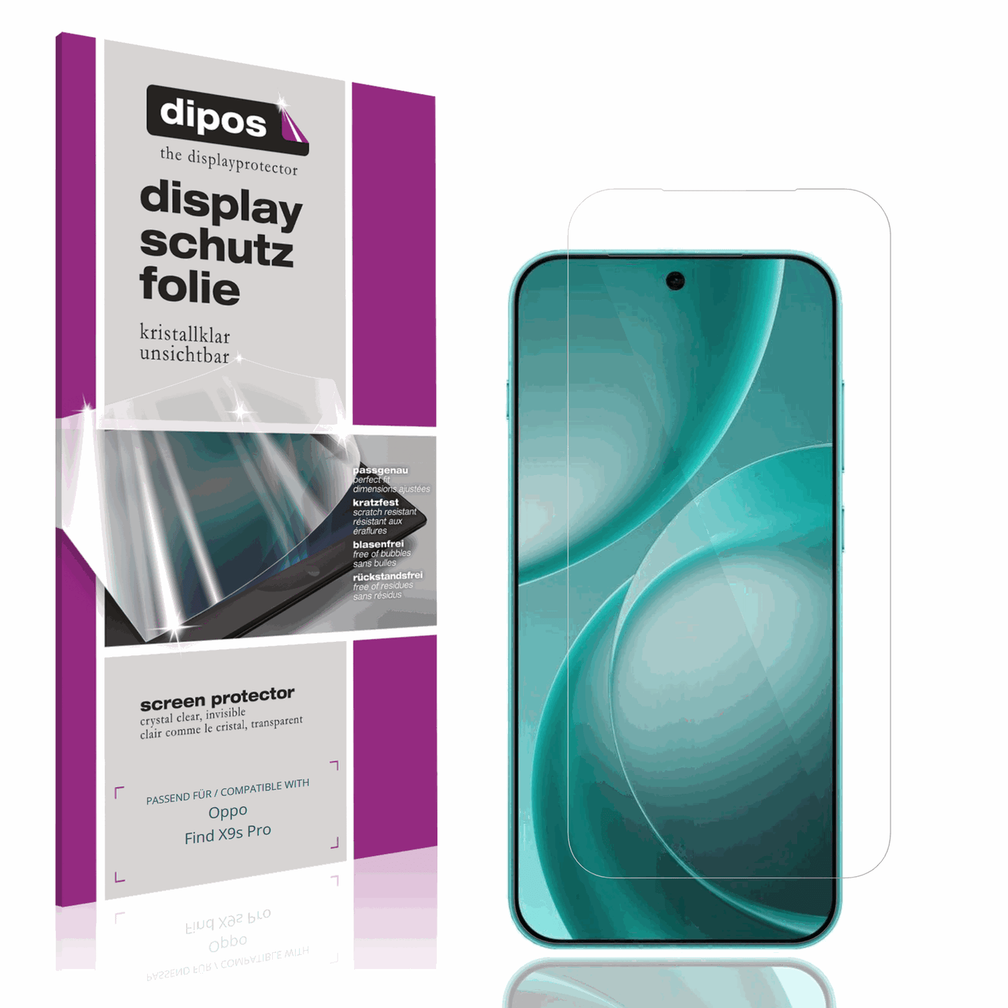 Klare Displayschutzfolie von dipos passend für Oppo Find X9s Pro, präziser Zuschnitt und blasenfrei montiert