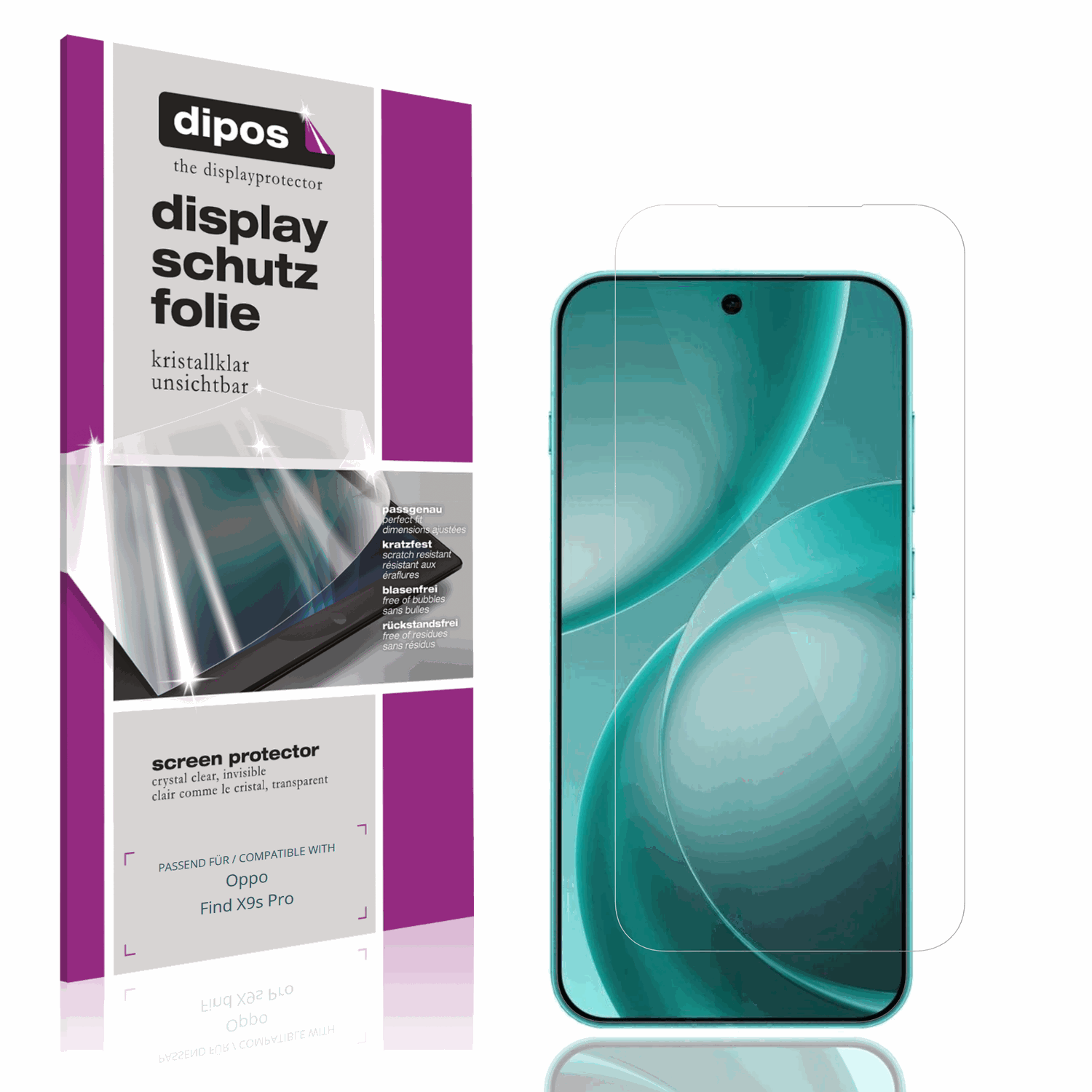 Klare Displayschutzfolie von dipos passend für Oppo Find X9s Pro, präziser Zuschnitt und blasenfrei montiert