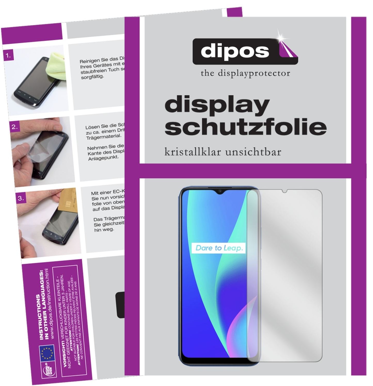 Klare Displayschutzfolie von dipos passend für Oppo Realme C3, präziser Zuschnitt und blasenfrei montiert