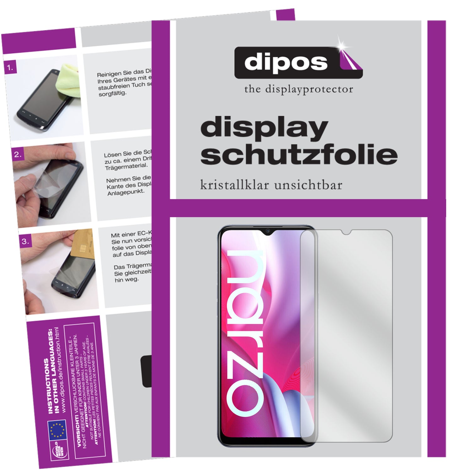 Klare Displayschutzfolie von dipos passend für Oppo Realme Narzo 20A, präziser Zuschnitt und blasenfrei montiert