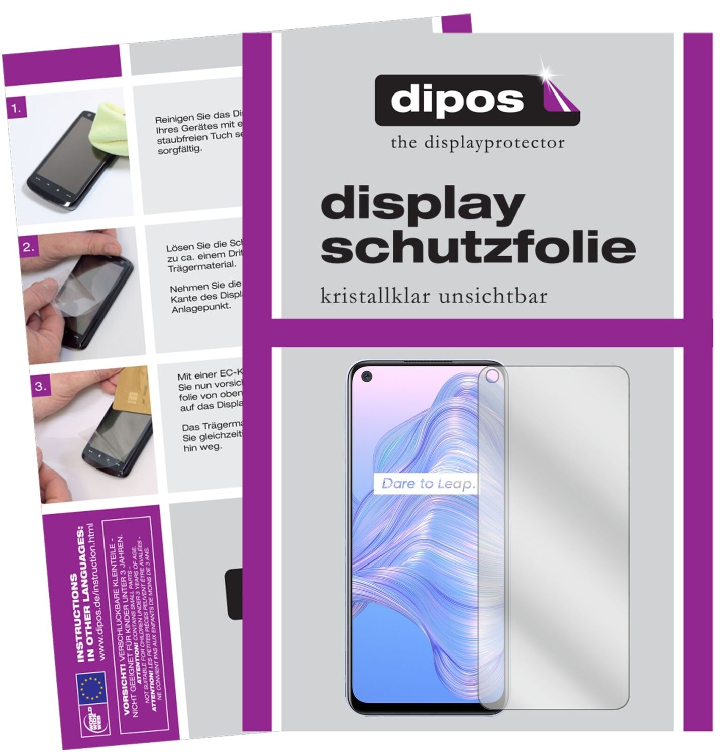 Klare Displayschutzfolie von dipos passend für Oppo Realme V5 5G, präziser Zuschnitt und blasenfrei montiert